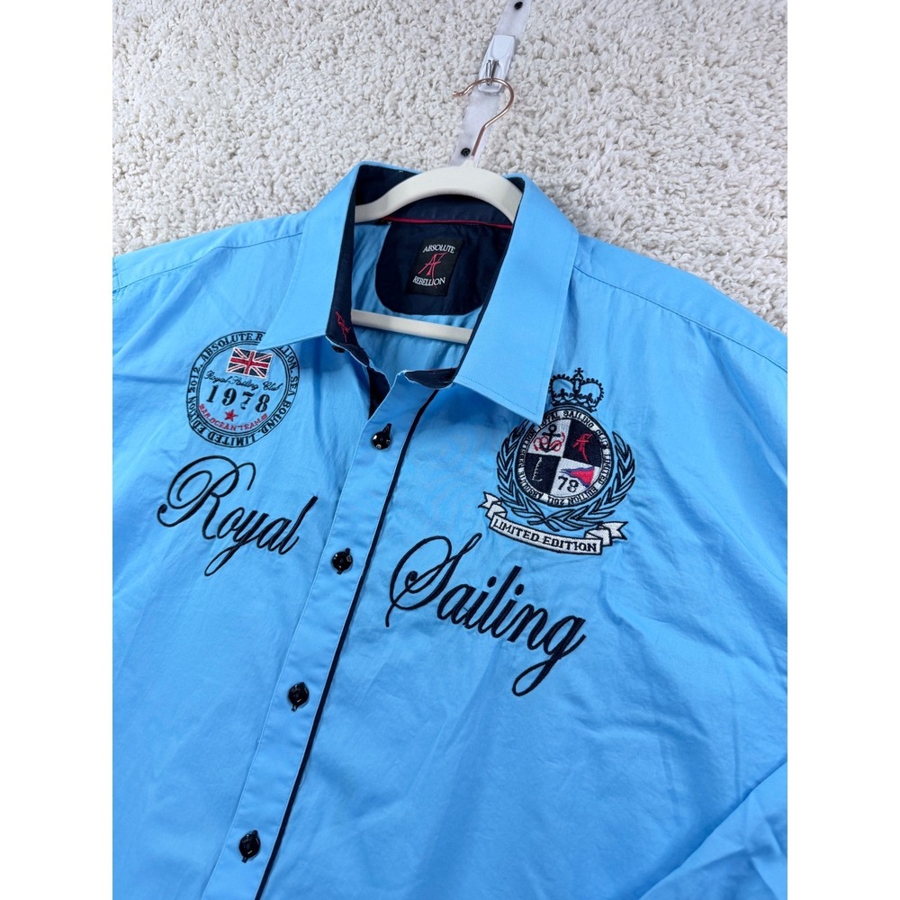 Absolute Rebellion Button Down Men 4XL Blue Royal Sailing Embroidered Shirt - Picture 9 of 10